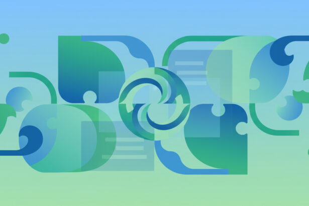 Abstract calming illustration of global cooperation with soft blue and green shapes.