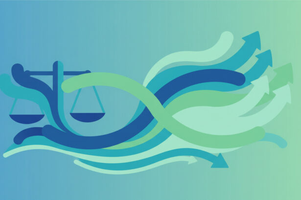 Abstract calming illustration in soft blues and greens suggesting justice and balance without any text, numbers, or symbols, suitable for an article about an ABA policy resolution on the gay panic defense.