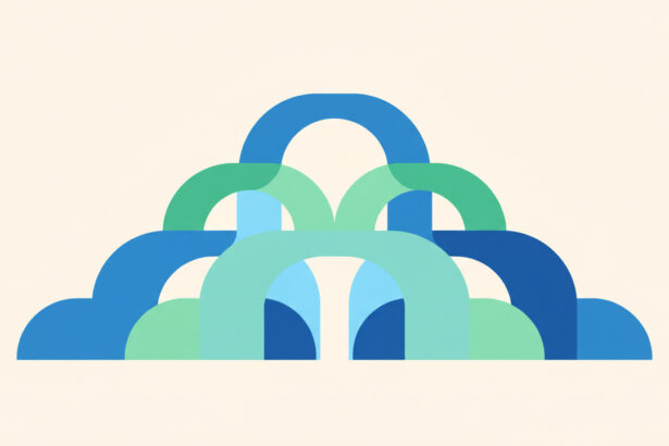 A calming abstract illustration suggesting stability and support, in soft blue and green tones, with no text or numbers.