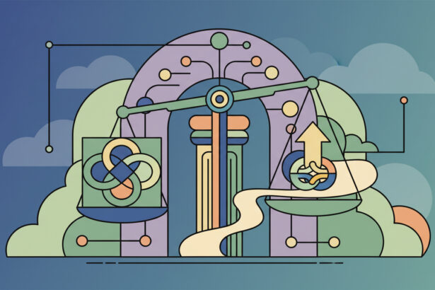 Calming abstract illustration symbolizing balance and accountability in civil law, soft colors, no text, no numbers