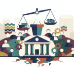Calm abstract legal illustration related to 2011 09 underfunding of state courts theme of university of kentucky symposium.