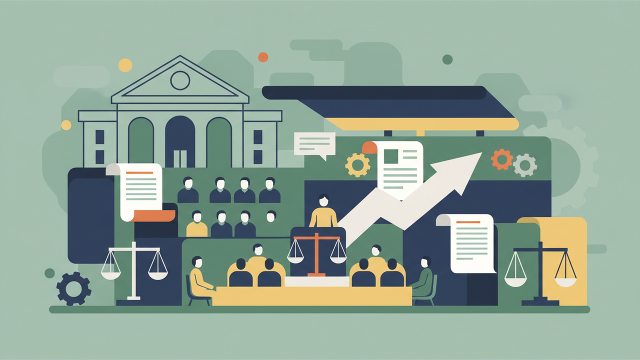 Calm abstract legal illustration related to 2012 02 largest midyear meeting ever reports aba executive director.