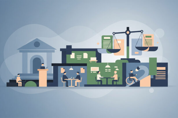 Calm abstract legal illustration related to 2012 05 raising awareness and combating misperceptions critical to further inclusion of lawyers with disabilities.