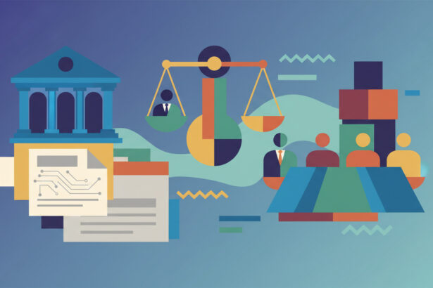 Calm abstract legal illustration related to 2012 06 top legal recruiters new aba book helps lawyers looking to break into the in house market.