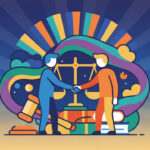 Calm abstract legal illustration related to 2012 10 play nice psa touts benefits of mediation.