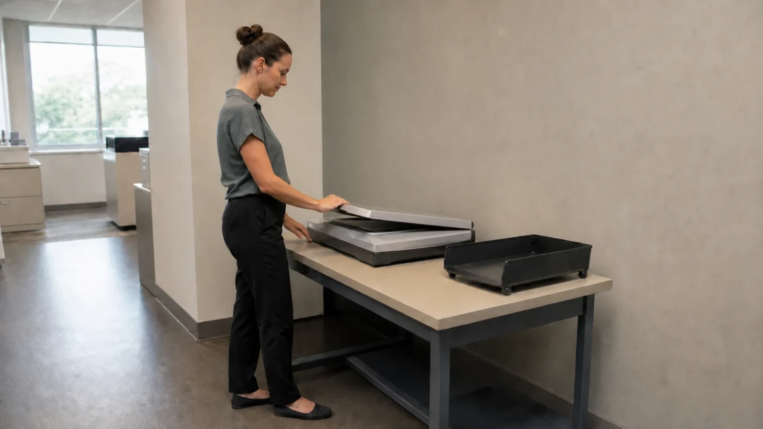 Attorney organizing a notice of appeal, court record, and appellate brief at a desk
