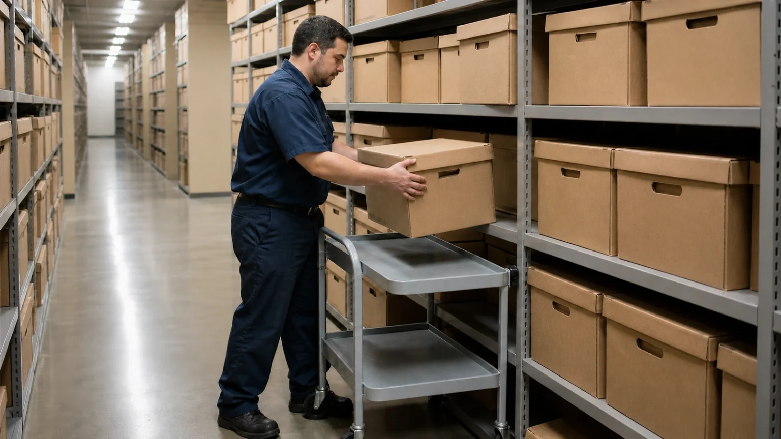 Blank case files arranged in a searchable archive drawer system