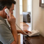 Person silencing an incoming call on a blank smartphone screen