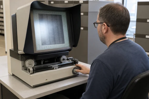 Professional reviewing blank Pennsylvania business records on a laptop and desk