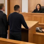 Defendant and attorney standing before a federal judge during a formal plea hearing