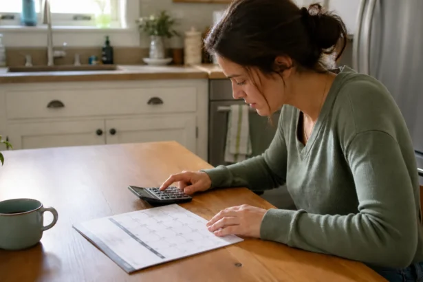 Graduate reviewing unbranded education loan folders beside a laptop